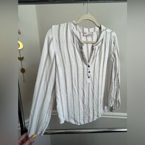 white and yellow vertical striped flowy blouse